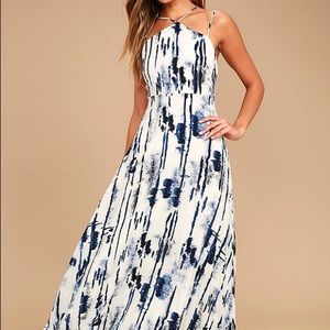 Sea Me Now Blue and White Print Maxi Dress